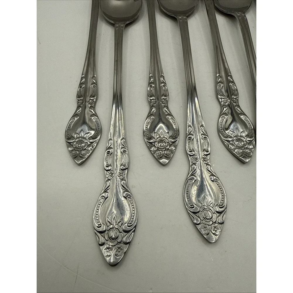 SILVERWARE ROGERS Stainless Steel Lisette ~ Lot of 8 Ice Tea Spoons EUC Korea